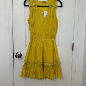 Yellow Sleeveless Dress with Lace Trim